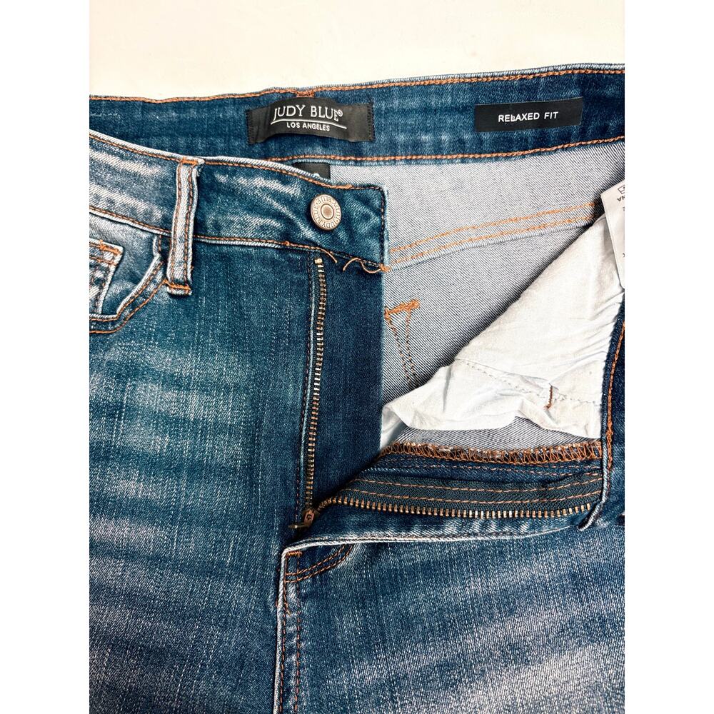 Judy Blue relaxed fit blue jeans with fringe bottom - Picture 4 of 6